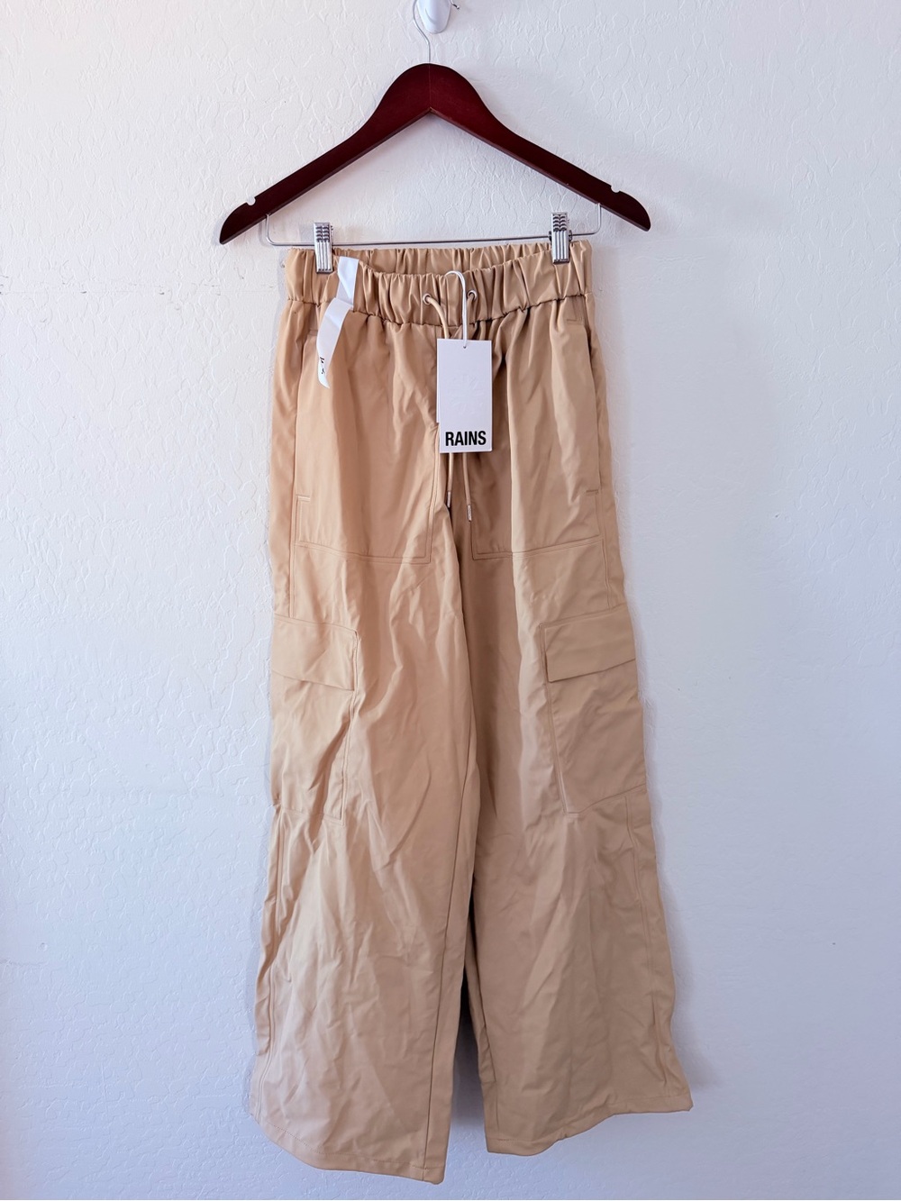 RAINS Cargo Rain Pants Wide Sand XS NWT Waterproof Wide Leg Utility